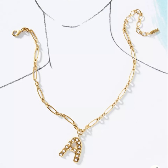 "H" Anthropologie Embellished Monogram Pendant Necklace in Gold. Letter H. NWOT - Picture 4 of 6